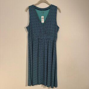 L.L. Bean Women's Summer Dress Fit Flare Faux Wrap 'Shoreline Aqua' Size LP